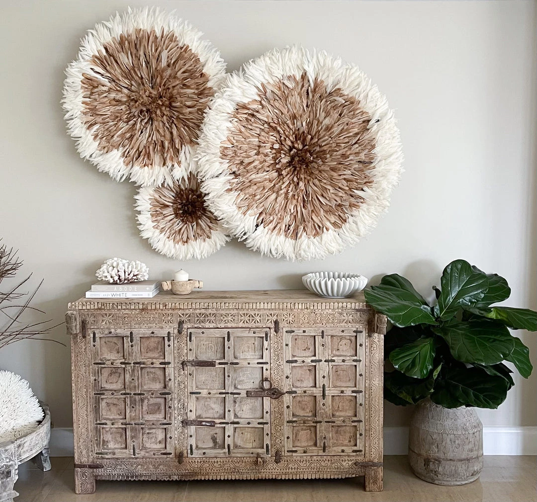 Rustic White & Wood Bamileke Feather Juju Hat - Natural Brown With White Tips 8 Rustic White & Wood Bamileke Feather Juju Hat - Natural Brown With White Tips