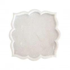 Rustic White & Wood Marble Plate - Hand Carved