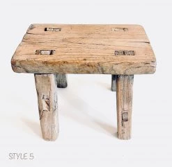Rustic White & Wood Vintage Treasures Elm Wood Workers Stool - Mini 26 Rustic White & Wood Vintage Treasures Elm Wood Workers Stool - Mini
