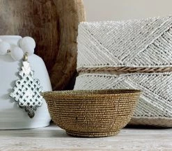 Rustic White & Wood Beaded Boxes - White