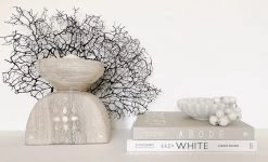 Rustic White & Wood Marble Fluted Bowl - Ripple - Hand Carved