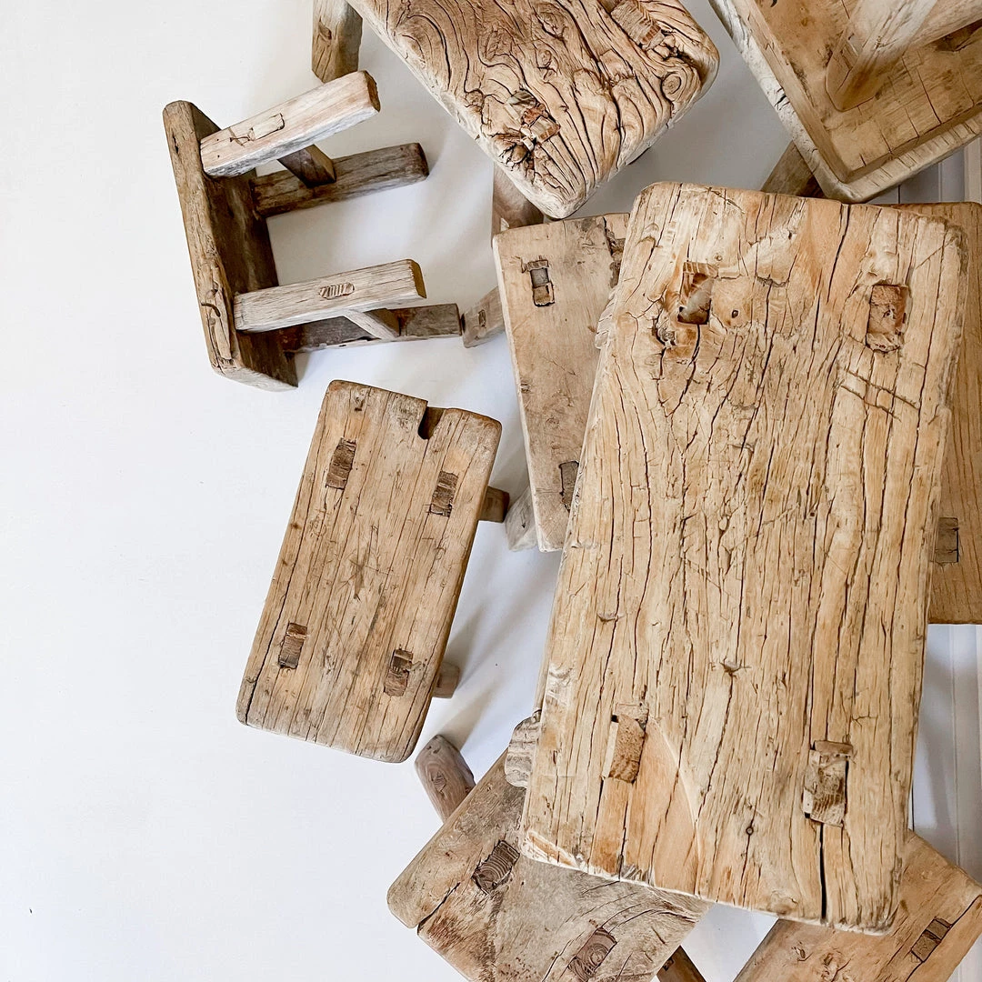 Rustic White & Wood Vintage Treasures Elm Wood Workers Stool - Mini 6 Rustic White & Wood Vintage Treasures Elm Wood Workers Stool - Mini