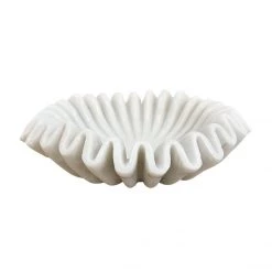 Rustic White & Wood Marble Fluted Bowl - Wavy Ripple - Hand Carved Accessories