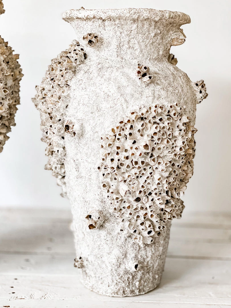 Rustic White & Wood Coastal Decor Barnacle Clustered Pots - Oversized 6 Rustic White & Wood Coastal Decor Barnacle Clustered Pots - Oversized