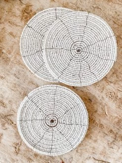 Rustic White & Wood Beaded Placemats & Coasters - Natural & White