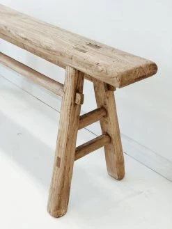 Rustic White & Wood Skinny Elm Bench