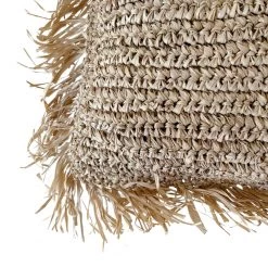 Rustic White & Wood Raffia Fringed Cushion Cover - Square Accessories