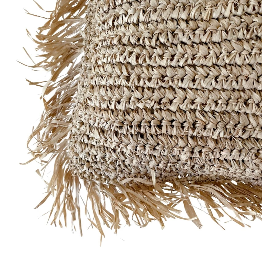 Rustic White & Wood Raffia Fringed Cushion Cover - Square Accessories 4 Rustic White & Wood Raffia Fringed Cushion Cover - Square Accessories