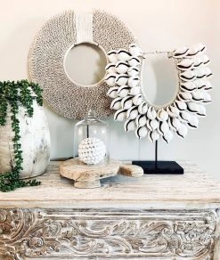 Rustic White & Wood Cowrie Tribal Shell Collar - 3 Tiers Coastal Decor