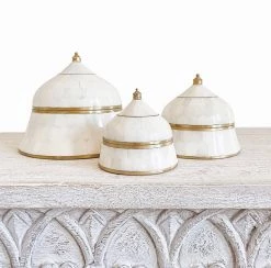 Rustic White & Wood Bone Inlay Trinket Boxes - White Homewares