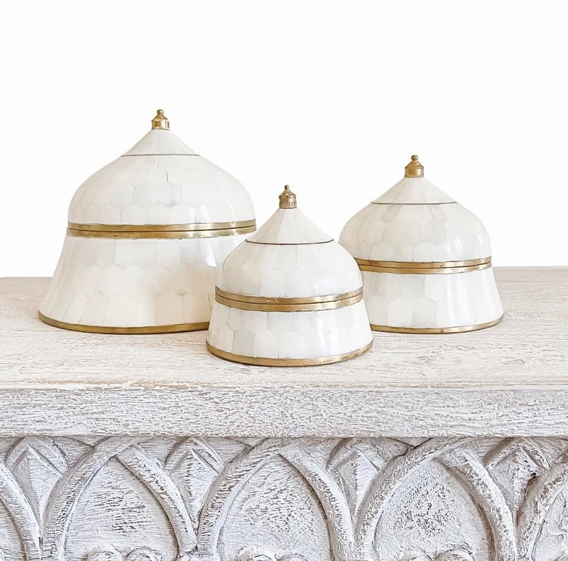 Rustic White & Wood Bone Inlay Trinket Boxes - White Homewares 3 Rustic White & Wood Bone Inlay Trinket Boxes - White Homewares