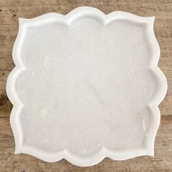 Rustic White & Wood Marble Plate - Hand Carved