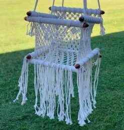 Rustic White & Wood Macrame Baby Chair/Swing
