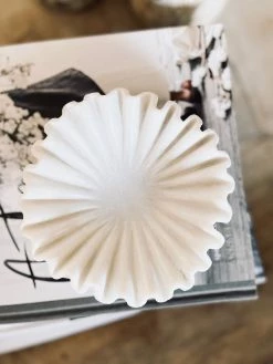 Rustic White & Wood Marble Fluted Bowl - Wavy Ripple - Hand Carved Accessories
