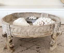 Rustic, White & Wood Vintage Indian Wooden Grinder Table - 02 Furniture 12 Rustic, White & Wood Vintage Indian Wooden Grinder Table - 02 Furniture