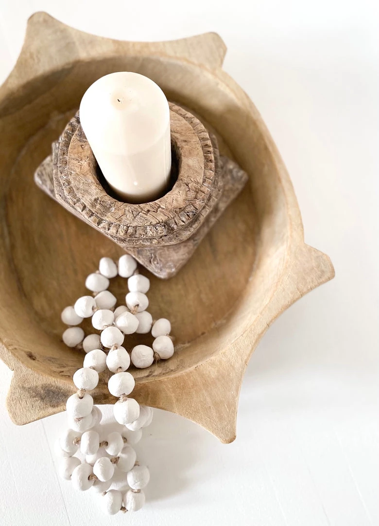 Rustic White & Wood Bleached Wooden Chapati Bread Bowl 3 Rustic White & Wood Bleached Wooden Chapati Bread Bowl