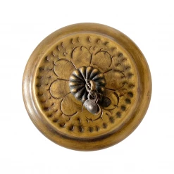 Rustic White & Wood Homewares Round Brass Trinket Box - Chest, Hand-Etched