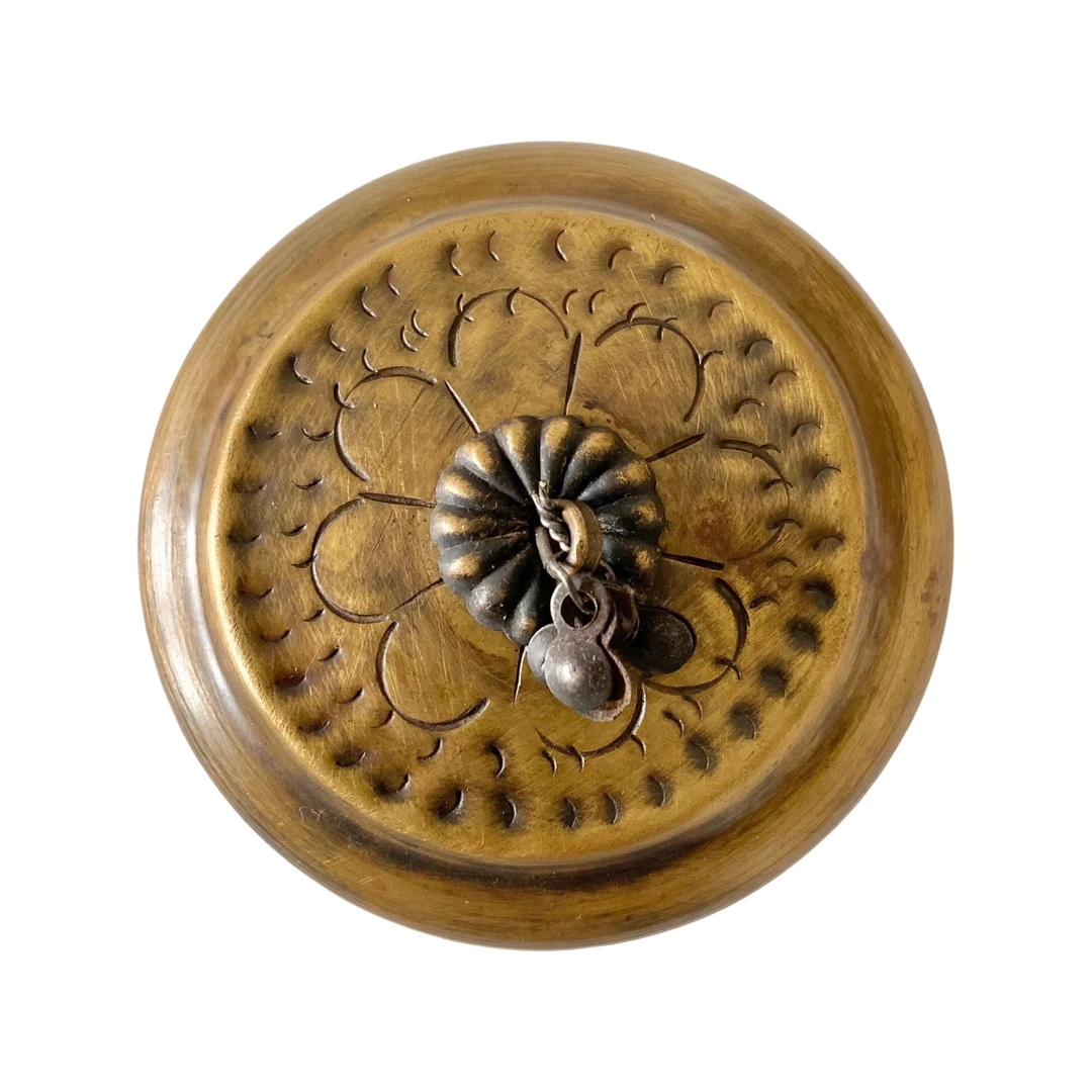 Rustic White & Wood Homewares Round Brass Trinket Box - Chest, Hand-Etched 4 Rustic White & Wood Homewares Round Brass Trinket Box - Chest, Hand-Etched