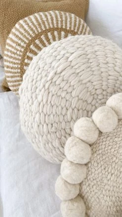 Rustic White & Wood Iana Thick Weave Cushion In Natural - Round 9 Rustic White & Wood Iana Thick Weave Cushion In Natural - Round