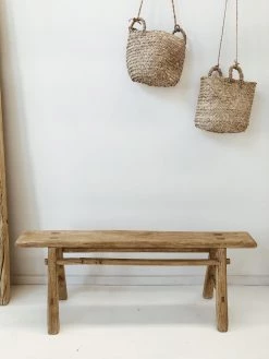 Rustic White & Wood Skinny Elm Bench