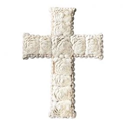 Rustic White & Wood Coastal Decor Shell Cross