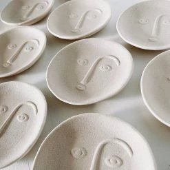 Rustic White & Wood Ceramic Moon Trinket Dish - Sand