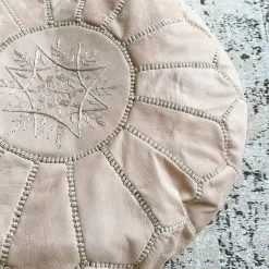 Rustic White & Wood Moroccan Decor Moroccan Pouf Ottoman - Natural