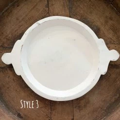 Rustic White & Wood Wooden Chapati Bowl, Old Indian - White-washed