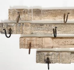 Rustic White & Wood Carved Indian Wall Hook