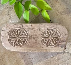 Rustic White & Wood Vintage Treasures Carved Wooden Bajot, Vintage