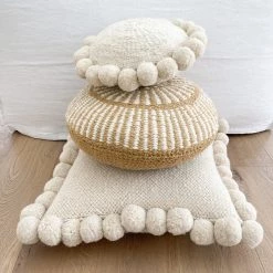 Rustic White & Wood Iana Double Weave Cushion In Natural & Natural Nut - Round
