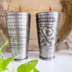 Rustic White & Wood Vintage Brass Lassi Cups
