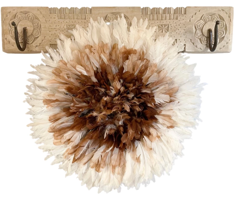 Rustic White & Wood Bamileke Feather Juju Hat - Natural Brown With White Tips 4 Rustic White & Wood Bamileke Feather Juju Hat - Natural Brown With White Tips