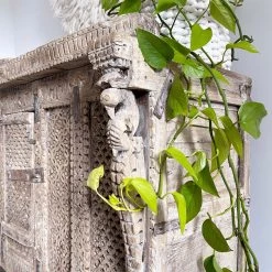 Rustic White & Wood Furniture Vintage Damchiya Carved Console