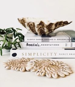 Rustic White & Wood Columbus Clam - Vintage - Polyresin Coastal Decor