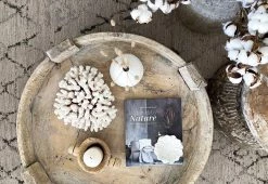 Rustic, White & Wood Furniture Vintage Indian Wooden Grinder Table - 01