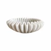 Rustic White & Wood Marble Fluted Bowl - Ripple - Hand Carved