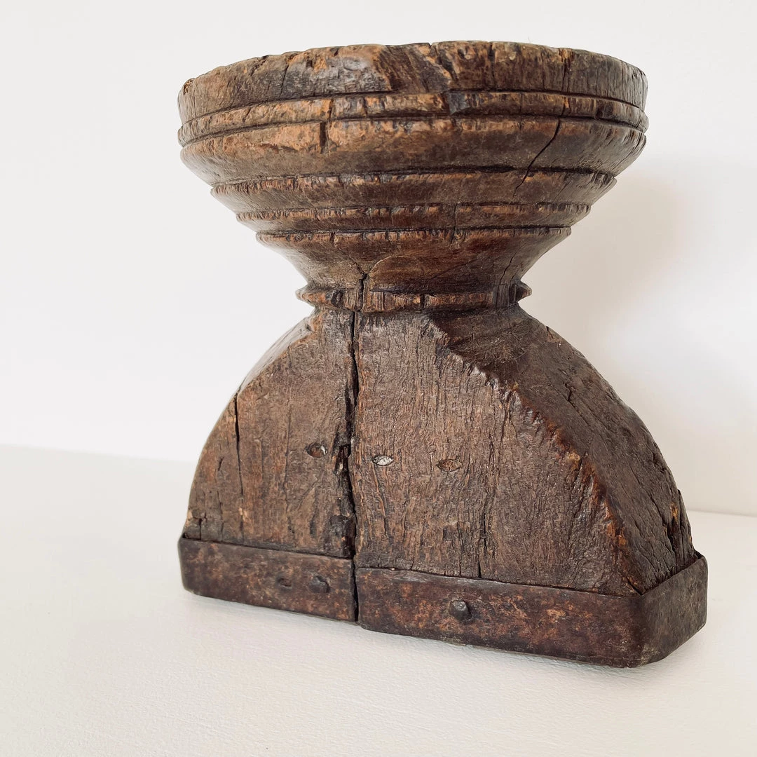 Rustic White & Wood Indian Seeder Candle Stand 7 Rustic White & Wood Indian Seeder Candle Stand