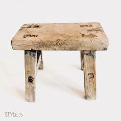 Rustic White & Wood Vintage Treasures Elm Wood Workers Stool - Mini 24 Rustic White & Wood Vintage Treasures Elm Wood Workers Stool - Mini
