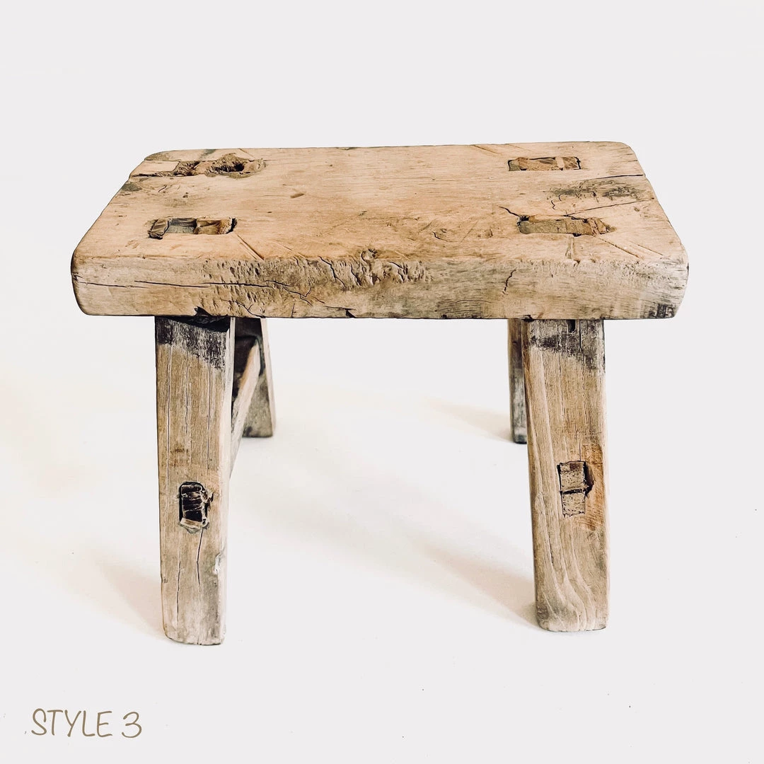 Rustic White & Wood Vintage Treasures Elm Wood Workers Stool - Mini 10 Rustic White & Wood Vintage Treasures Elm Wood Workers Stool - Mini