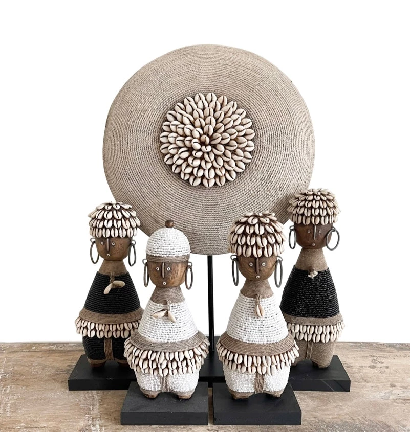 Rustic White & Wood Tikar Shield - Manilla With Cowrie Centre And Trim 4 Rustic White & Wood Tikar Shield - Manilla With Cowrie Centre And Trim