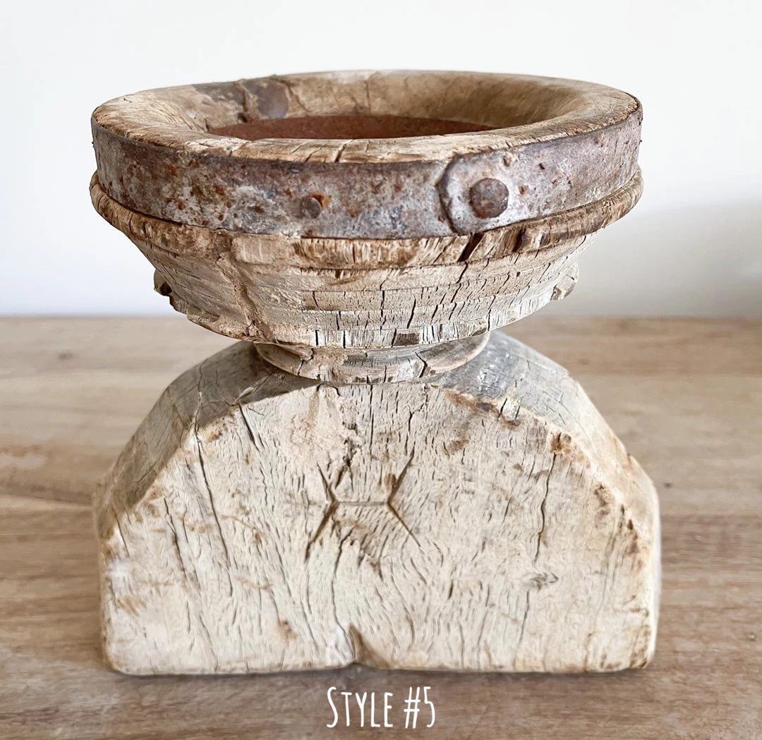 Rustic White & Wood Indian Seeder Candle Stand 12 Rustic White & Wood Indian Seeder Candle Stand