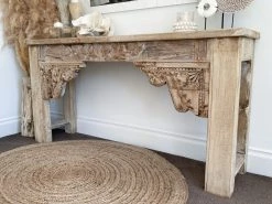 Rustic White & Wood Vintage Indian Carved Console Table Furniture