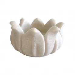 Rustic White & Wood Accessories Marble Lotus Trinket Bowl