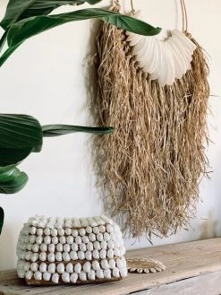 Rustic White & Wood Lily Shell Box