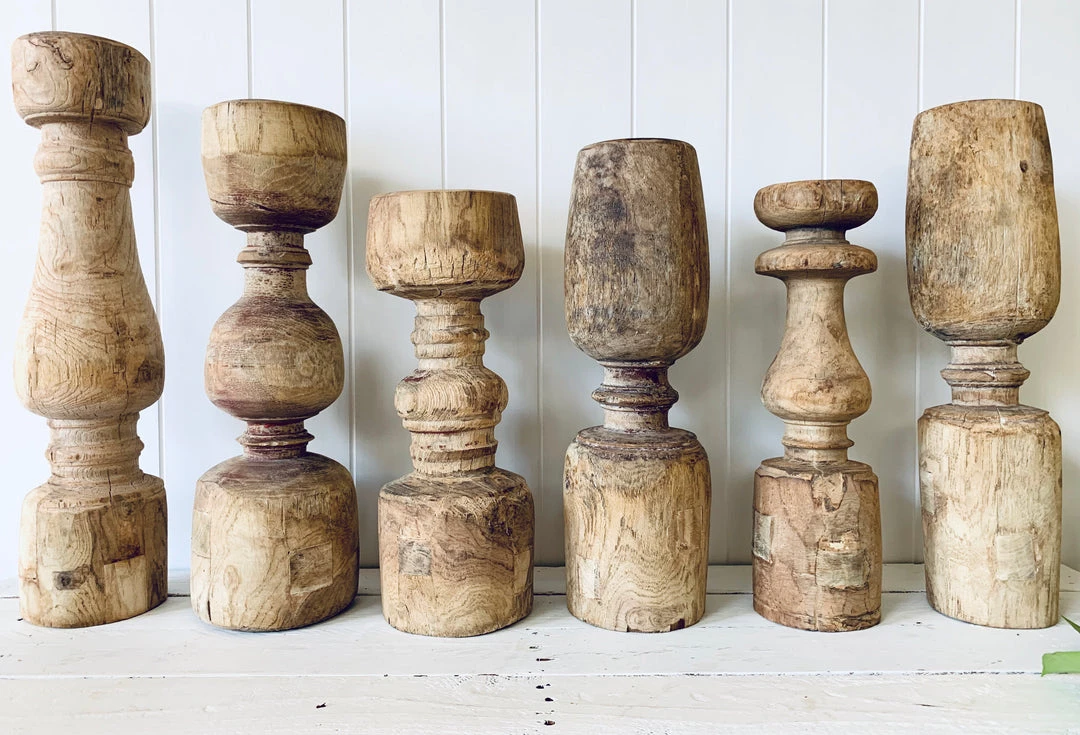 Rustic White & Wood Old Indian Leg Candle Holder - Large 6 Rustic White & Wood Old Indian Leg Candle Holder - Large