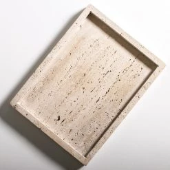 Rustic White & Wood Travertine Tray